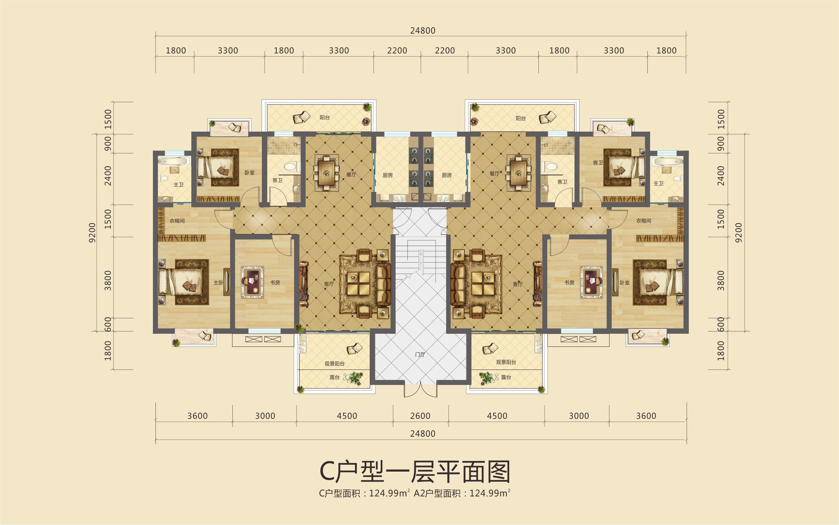 C户型一层平面图