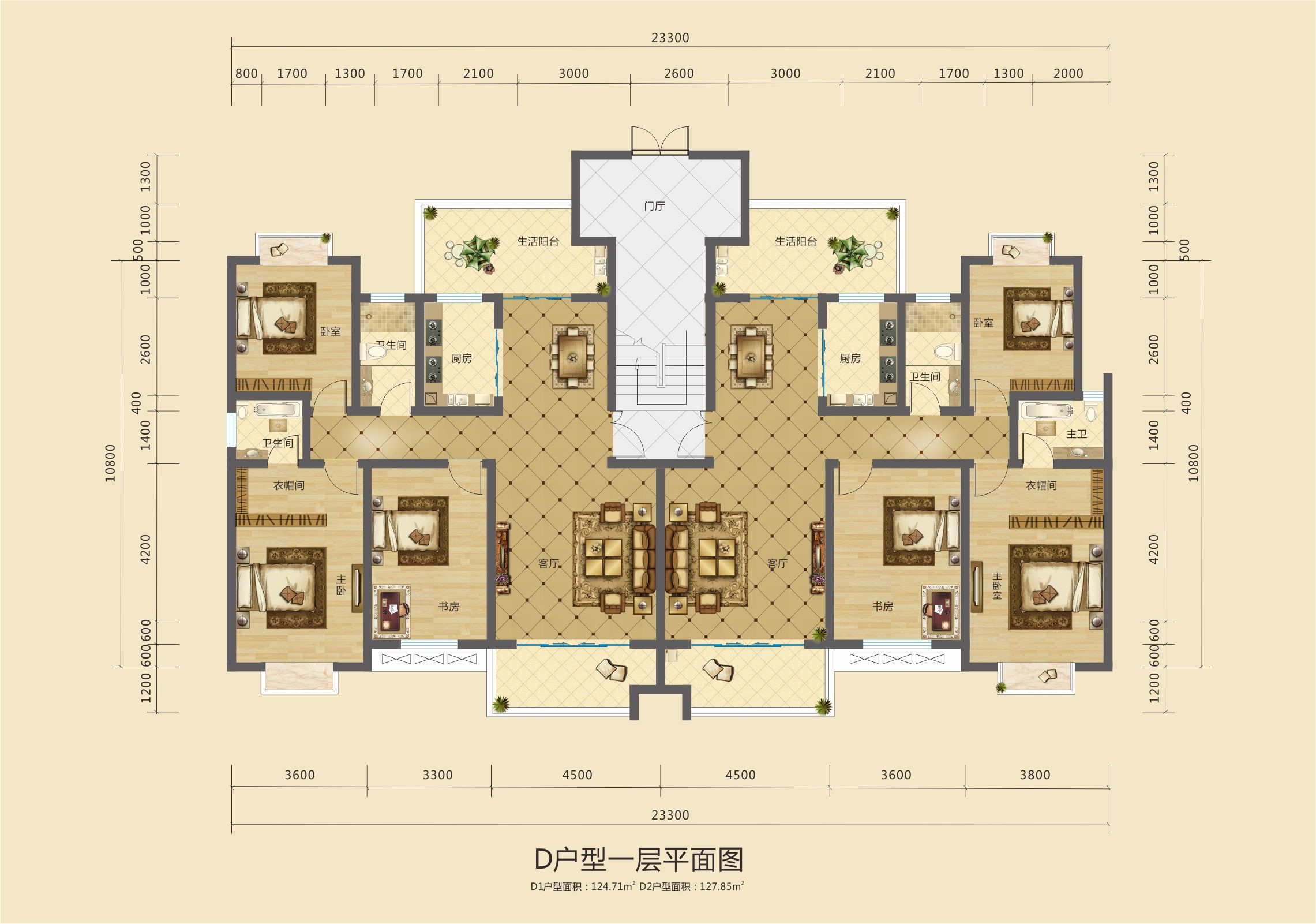 D户型一层平面图
